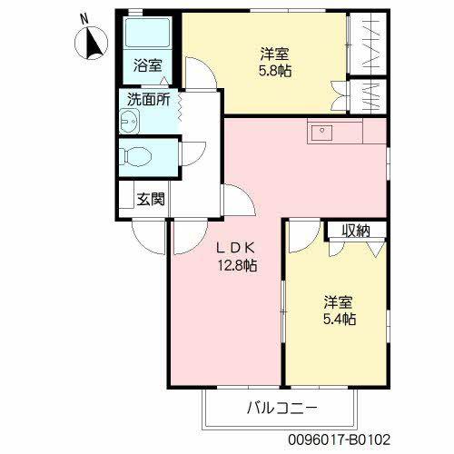 ハイアットセト  B棟(2LDK/1階)の間取り写真