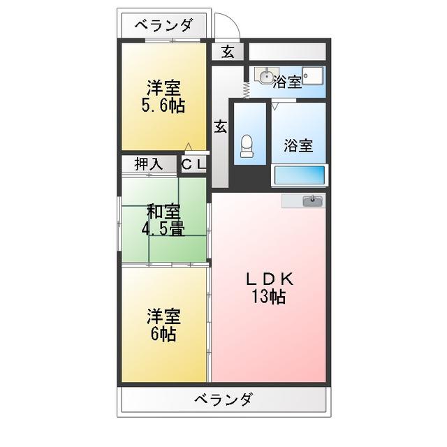 ラ・プエルタ・フェリス(3LDK/2階)の間取り写真