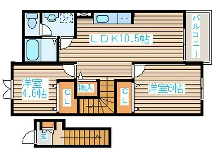 メリースクエアセブン(2LDK/2階)の間取り写真