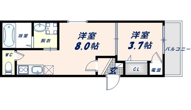 F ASECIA近大前(1LDK/1階)の間取り写真