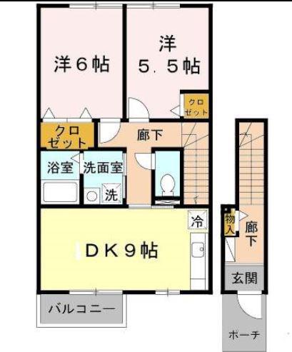 ウイニング(2DK/2階)の間取り写真