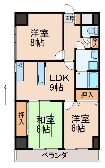 WAJIMA小雑賀マンション(3LDK/6階)の間取り写真