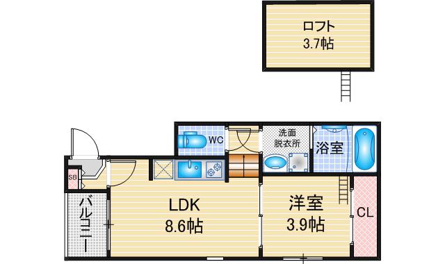 ハーモニーテラス愛知町V(1SLDK/2階)の間取り写真