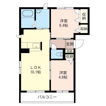 ELEGANCE B棟(2LDK/3階)の間取り写真