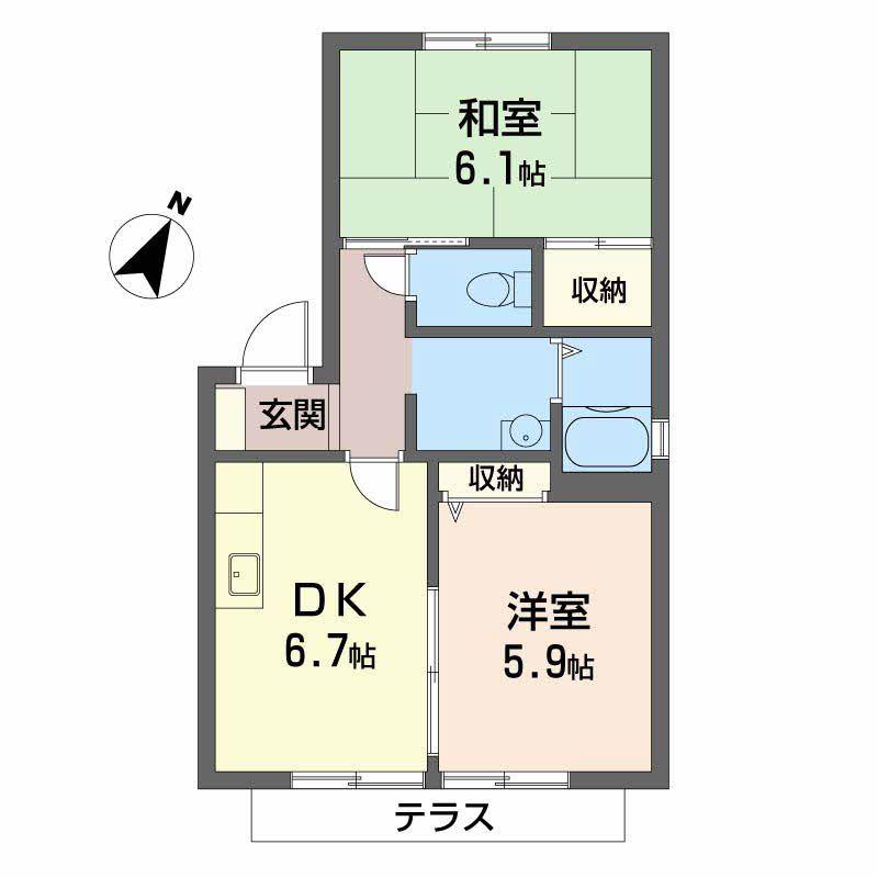 アーバン ビレッジ(2DK/2階)の間取り写真