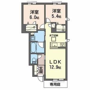 ウィステリア B(2LDK/1階)の間取り写真