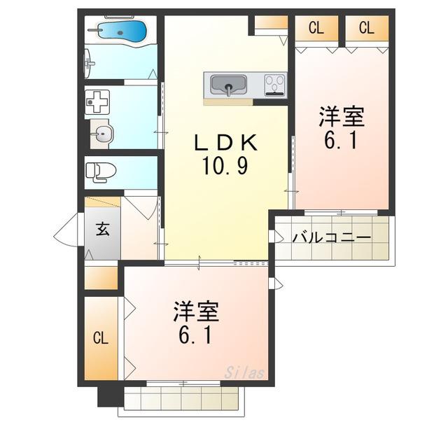 JARDIN VERT(2LDK/2階)の間取り写真