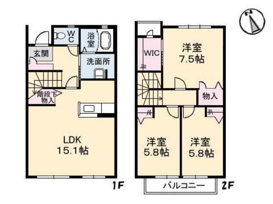 メイプルヒルズ(3LDK/1階)の間取り写真