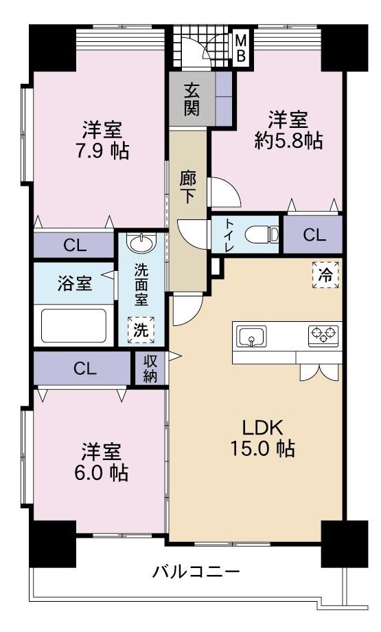 フォーストリングス 竪町(3LDK/10階)の間取り写真