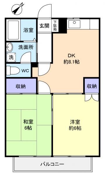 プレステージ八千代台PARTII(2DK/1階)の間取り写真