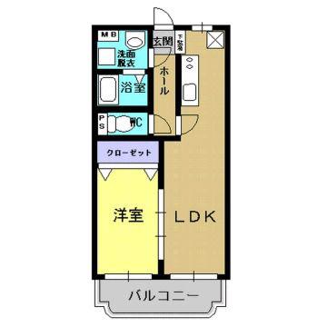 マーブルハイツ坂元B(1LDK/2階)の間取り写真