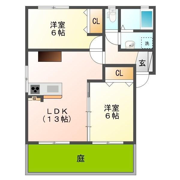 ハムレット94 A棟(2LDK/1階)の間取り写真