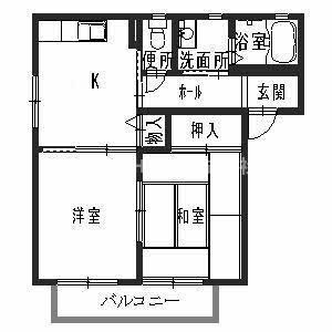 ヴィラかしの木IIIIVV(2K/2階)の間取り写真