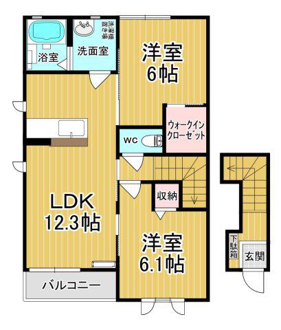 ラ・フォルトゥーナC棟(2LDK/2階)の間取り写真