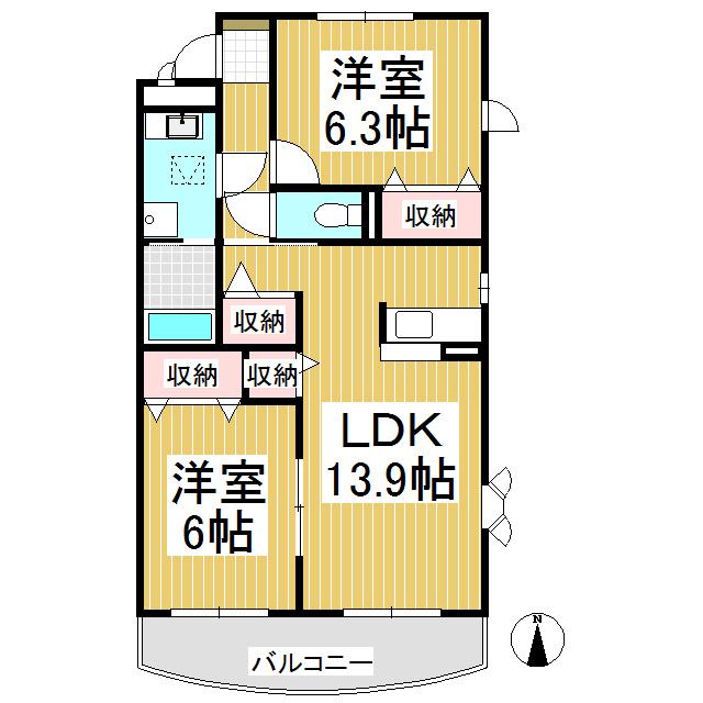 アスペルジュ(2LDK/3階)の間取り写真