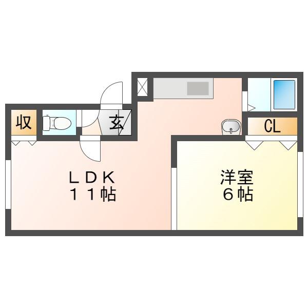 LE BONHEUR(1LDK/2階)の間取り写真