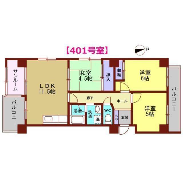 エスター増泉(3LDK/4階)の間取り写真