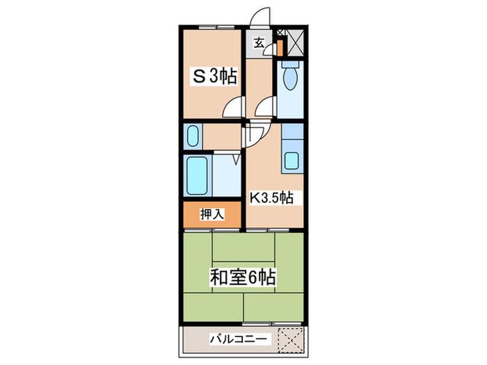 メゾンド来夢(1SK/2階)の間取り写真