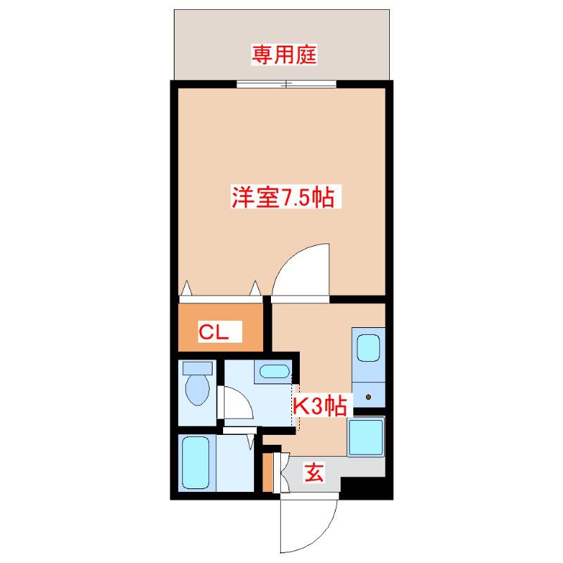 ボアソルテンB棟(1K/1階)の間取り写真