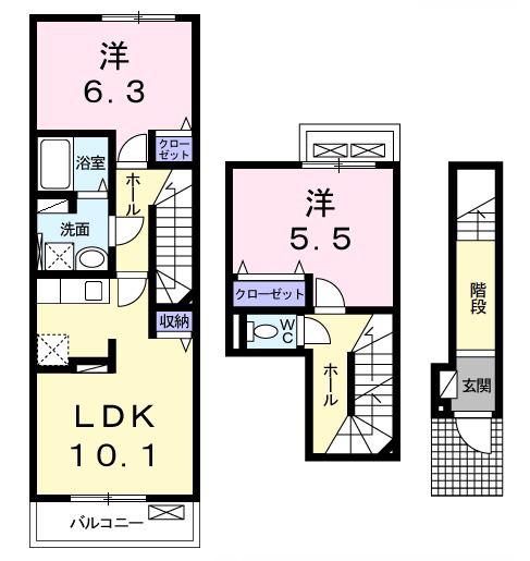 シャルム メゾンB(2LDK/2階)の間取り写真