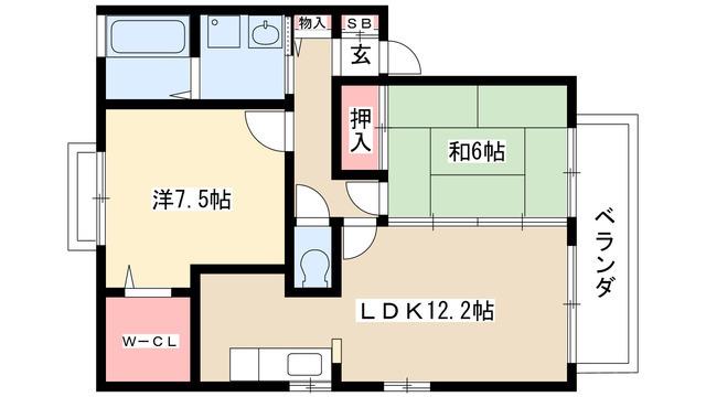 ロイヤルコート B(2LDK/2階)の間取り写真