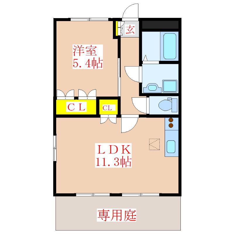 レイクレアII(1LDK/1階)の間取り写真