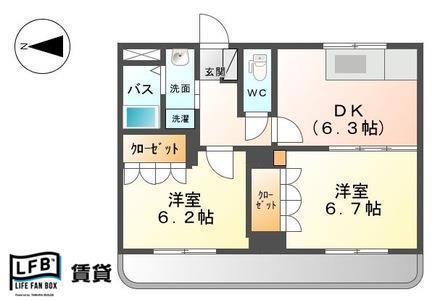 ハウスソレイユ(2DK/2階)の間取り写真