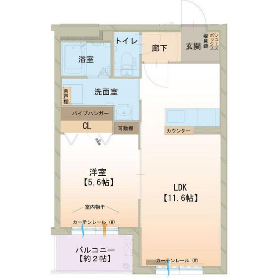 ハートフル 胡桃(1LDK/3階)の間取り写真