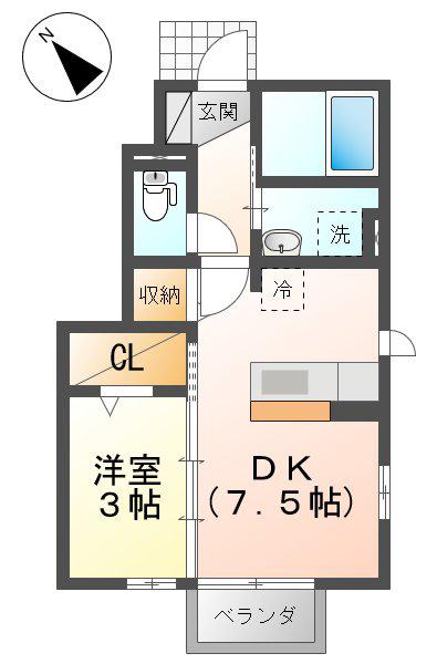 プティ・アンジュ(1DK/1階)の間取り写真