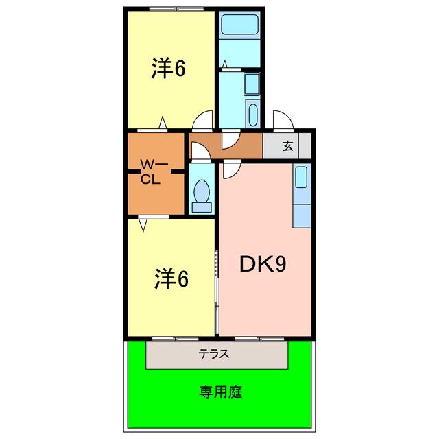 シャトレーヌA棟(2DK/1階)の間取り写真