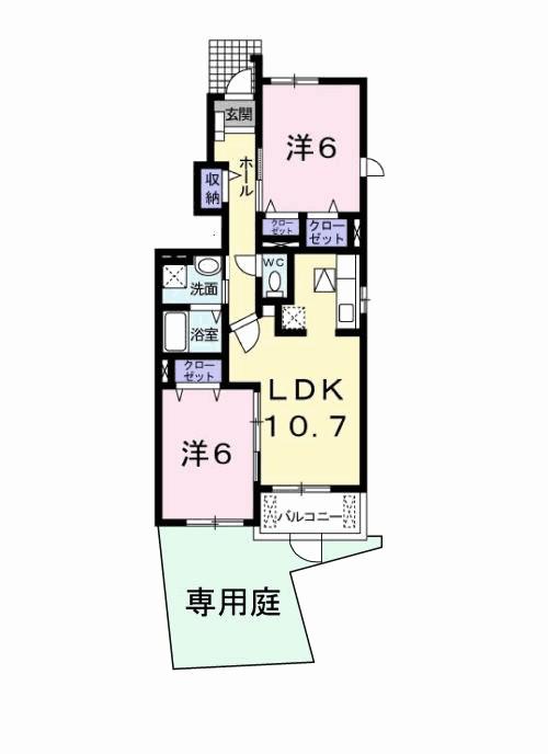 プライムガーデン(2LDK/1階)の間取り写真