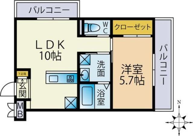 桂ドミール(1LDK/2階)の間取り写真