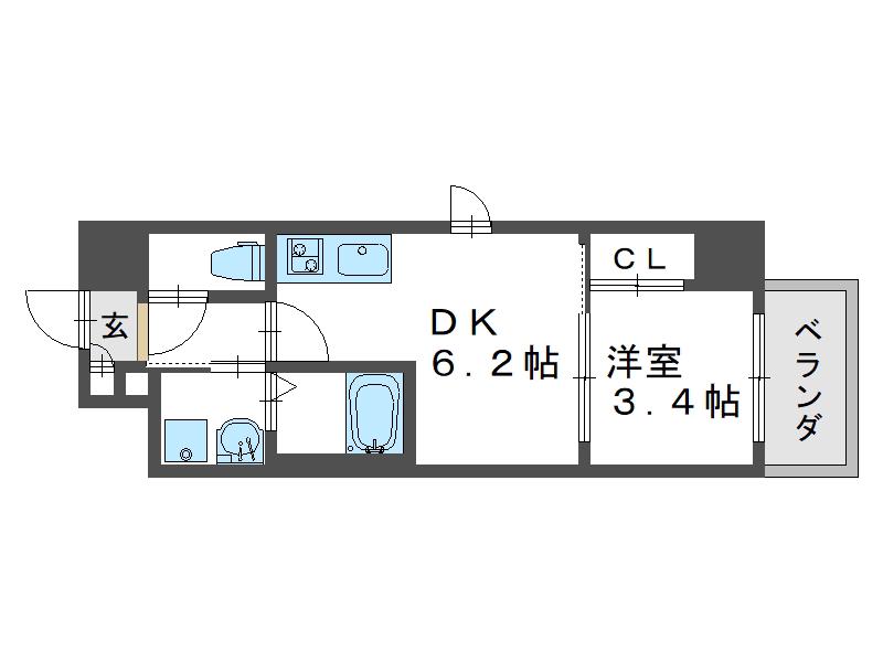 エセリアル喜連瓜破(1DK/6階)の間取り写真