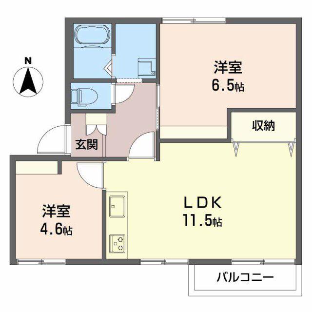 フレグランスFUJI A(2LDK/2階)の間取り写真