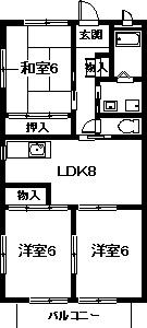 エスポワール中嶋 北棟(3DK/1階)の間取り写真