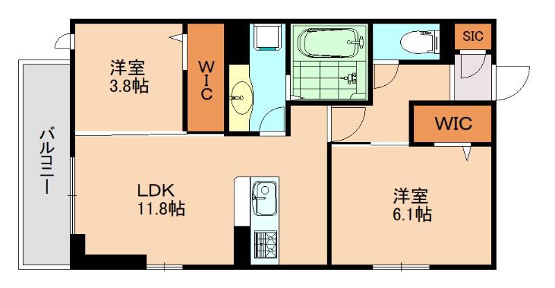 トリシア野多目I I(2LDK/1階)の間取り写真