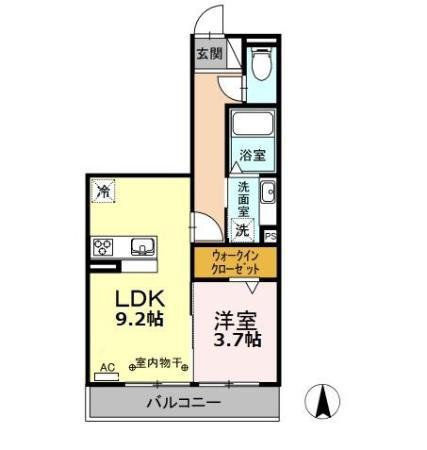 名鉄各務原線 各務原市役所前駅 徒歩5分 3階建 築7年(1LDK/3階)の間取り写真