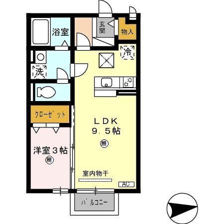 メゾンレーヴみのりB(1LDK/1階)の間取り写真