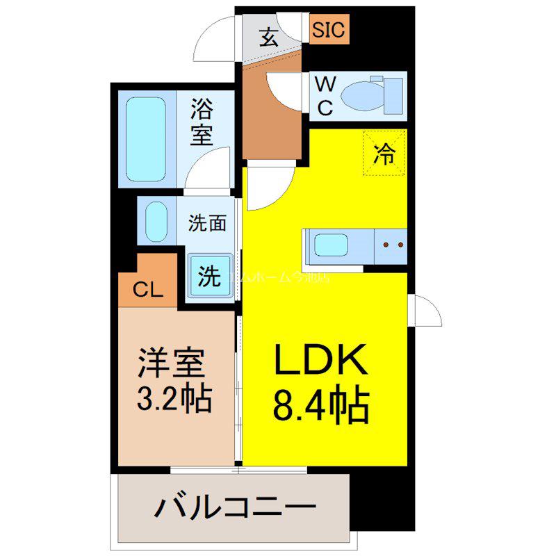デュオフラッツ今池フレナ(1LDK/4階)の間取り写真