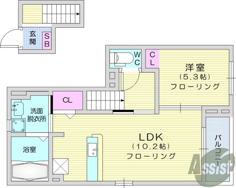 SUNNYTOWN くわばらC(1LDK/2階)の間取り写真