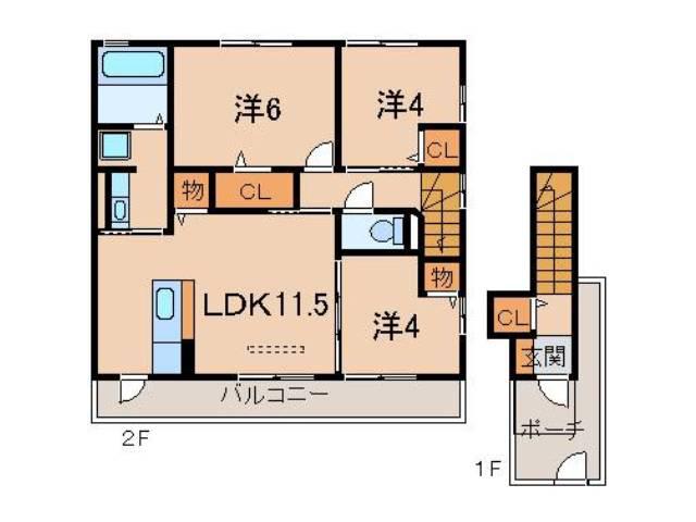 コニファーII(3LDK/2階)の間取り写真
