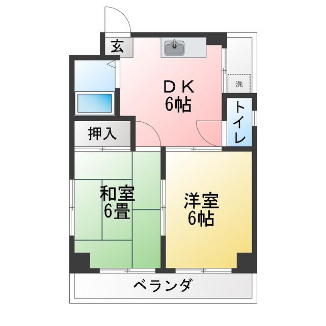 リーベオリサカ(2DK/4階)の間取り写真