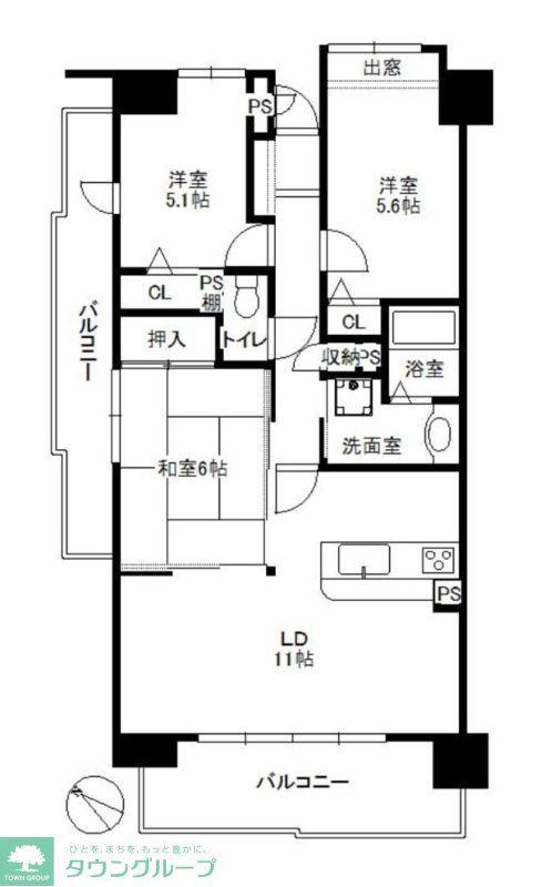 グランコート薬院(3LDK/14階)の間取り写真