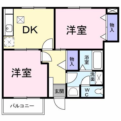 パインビレッジD(2DK/1階)の間取り写真