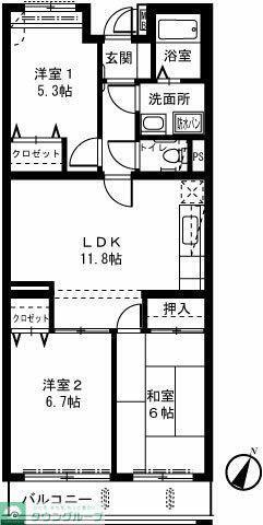 ライネスハイムII(3LDK/1階)の間取り写真