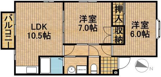 佐鳴台コンフォートA(2LDK/1階)の間取り写真