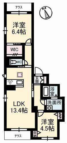 グランブーケA棟(2LDK/1階)の間取り写真