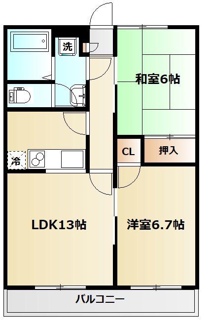 パーラーローズ(2LDK/2階)の間取り写真