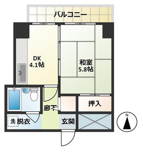 西蒲田ロイヤルハイツ(1DK/6階)の間取り写真