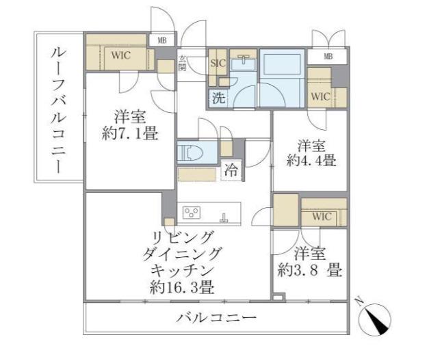 ラペルラ目黒東山II(3LDK/3階)の間取り写真